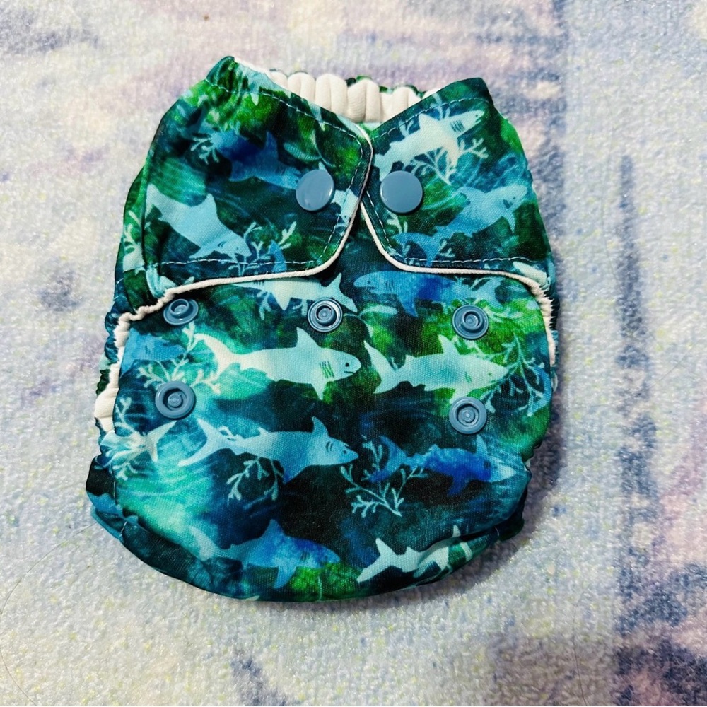 NWT Thirsties Newborn Natural All-In-One NB NAIO Jaws 2 Cloth Diaper